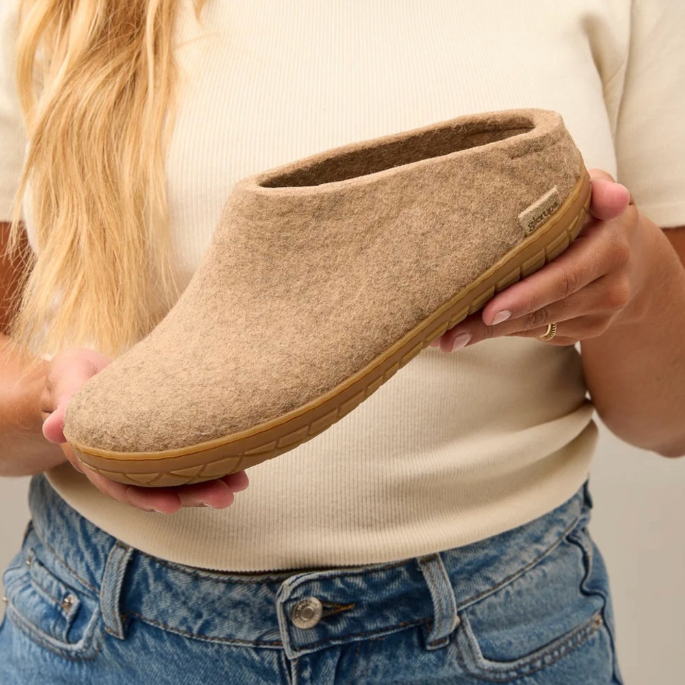 Glerups NIB Wool Slip-On with Natural Rubber Sole in Honey-Sand, Unisex EU Sz 38